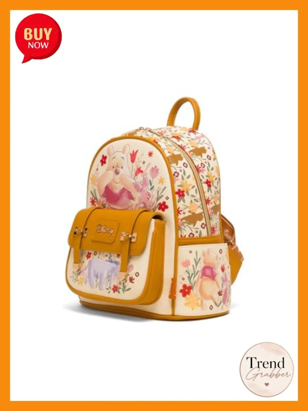 Winnie the Pooh Floral Mini Backpack Faux Leather Vegan
